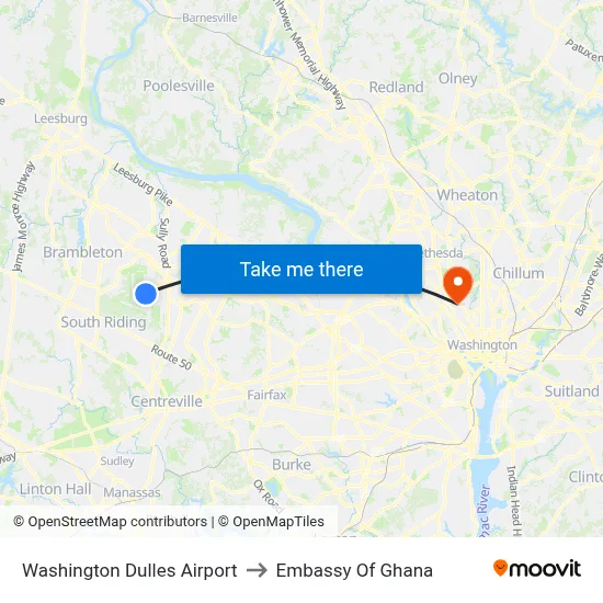 Washington Dulles Airport to Embassy Of Ghana map