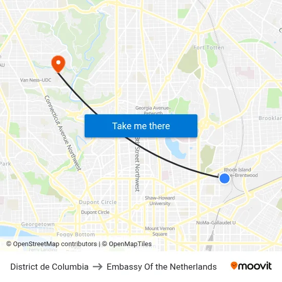 District de Columbia to Embassy Of the Netherlands map