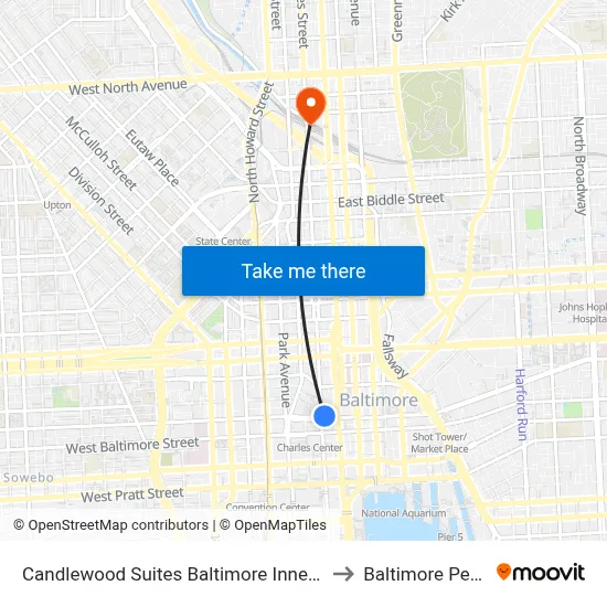 Candlewood Suites Baltimore Inner Harbor an IHG Hotel to Baltimore Penn Station map