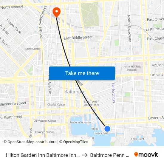 Hilton Garden Inn Baltimore Inner Harbor to Baltimore Penn Station map