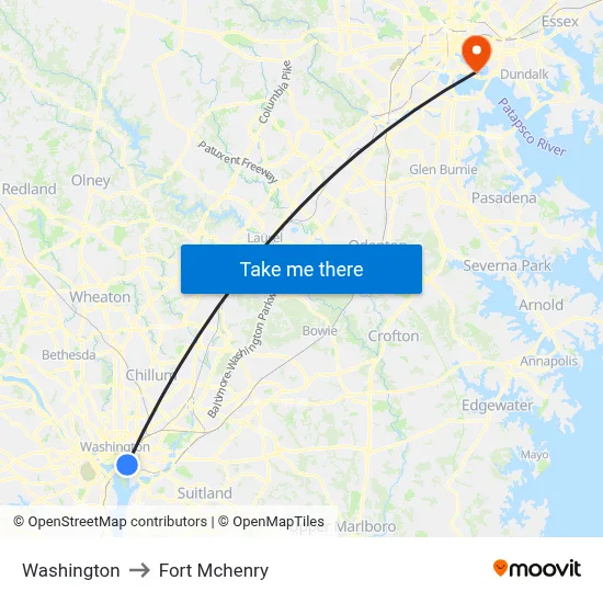 Washington to Fort Mchenry map