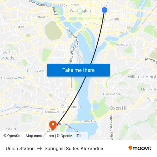 Union Station to Springhill Suites Alexandria map