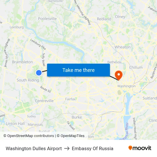 Washington Dulles Airport to Embassy Of Russia map