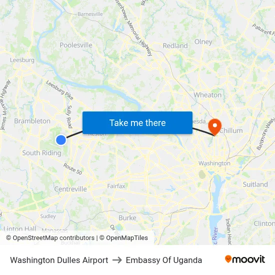 Washington Dulles Airport to Embassy Of Uganda map