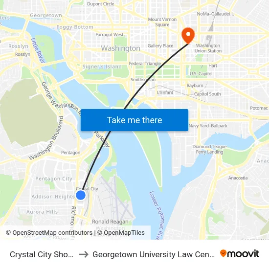 Crystal City Shops to Georgetown University Law Center map