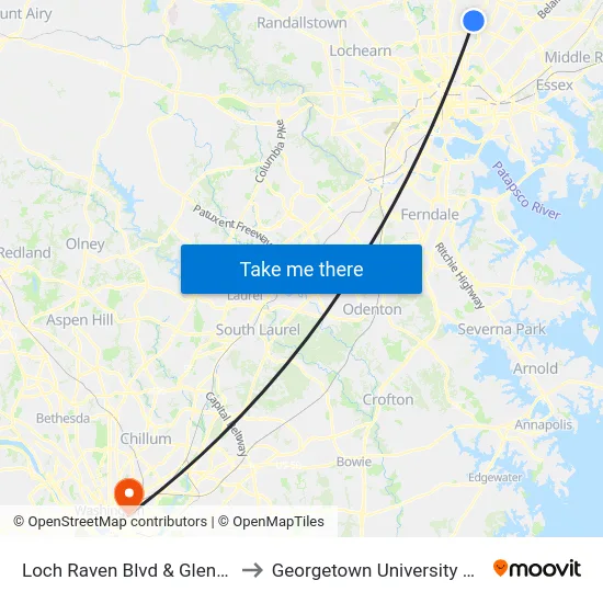 Loch Raven Blvd & Glendale Rd Sb to Georgetown University Law Center map