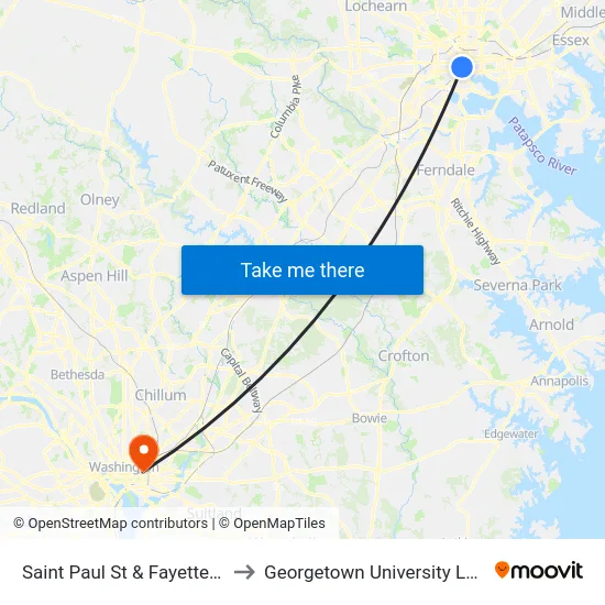 Saint Paul St & Fayette St FS Sb to Georgetown University Law Center map