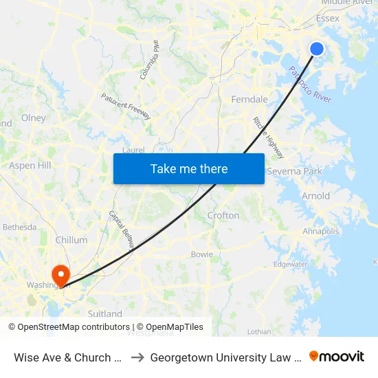 Wise Ave & Church Rd Eb to Georgetown University Law Center map