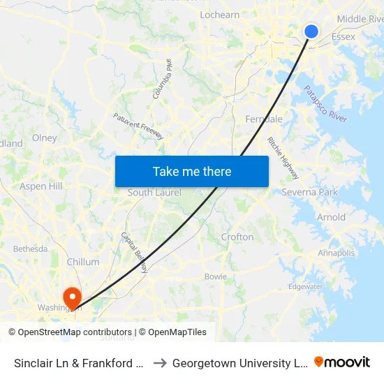 Sinclair Ln & Frankford Ave FS Wb to Georgetown University Law Center map