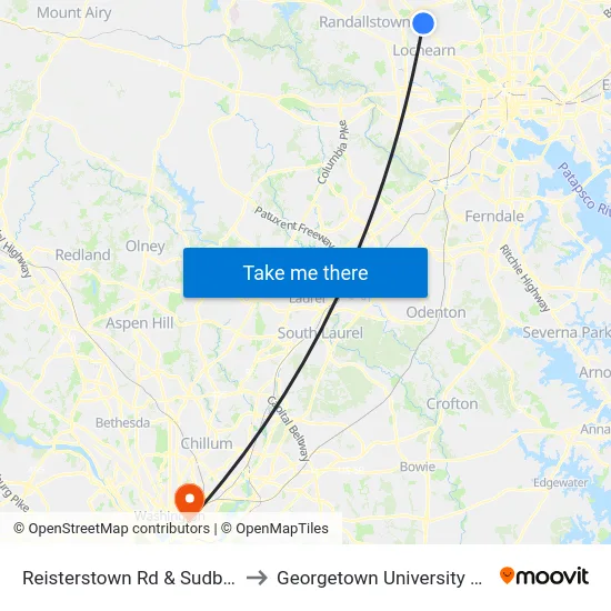 Reisterstown Rd & Sudbrook Ln Sb to Georgetown University Law Center map