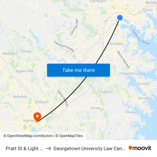 Pratt St & Light St to Georgetown University Law Center map