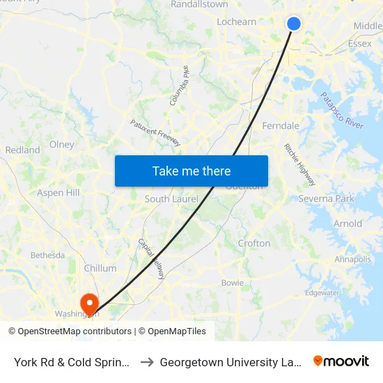 York Rd & Cold Spring Ln Nb to Georgetown University Law Center map