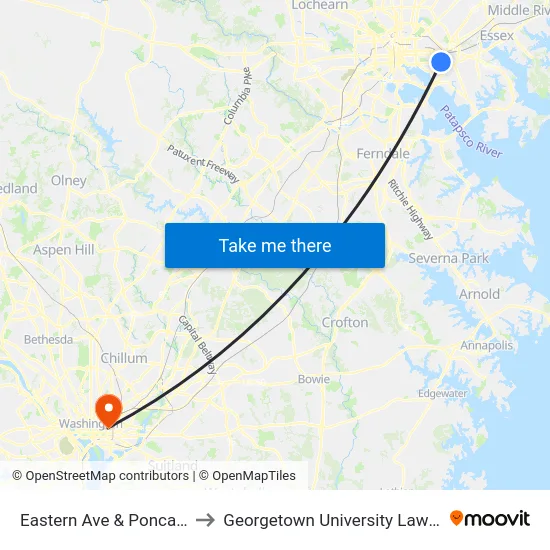 Eastern Ave & Ponca St Eb to Georgetown University Law Center map