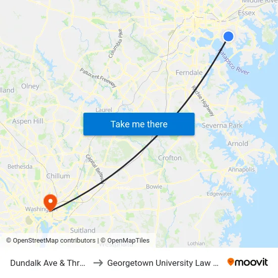 Dundalk Ave & Thruway to Georgetown University Law Center map