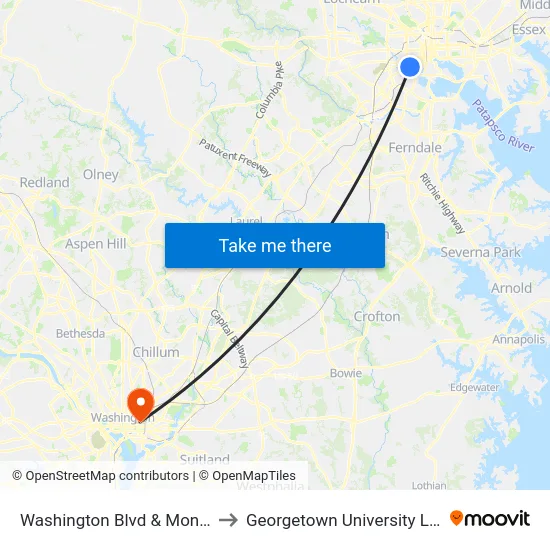 Washington Blvd & Monroe St Wb to Georgetown University Law Center map
