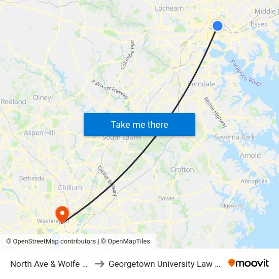 North Ave & Wolfe St Eb to Georgetown University Law Center map