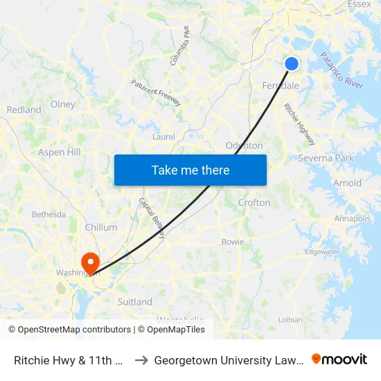 Ritchie Hwy & 11th Ave Sb to Georgetown University Law Center map