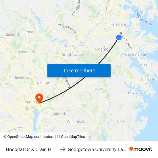 Hospital Dr & Crain Hwy FS Eb to Georgetown University Law Center map