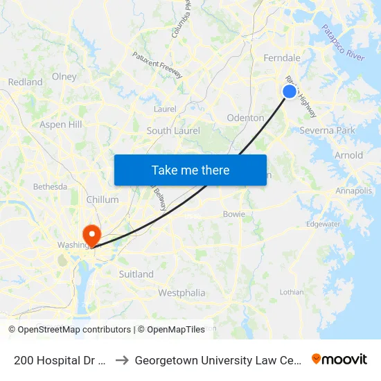200 Hospital Dr Wb to Georgetown University Law Center map