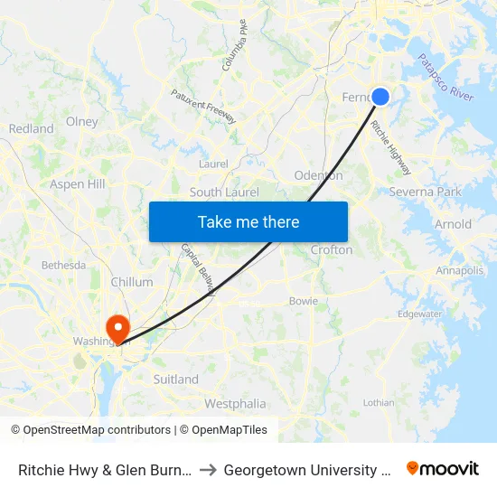 Ritchie Hwy & Glen Burnie Mall Nb to Georgetown University Law Center map