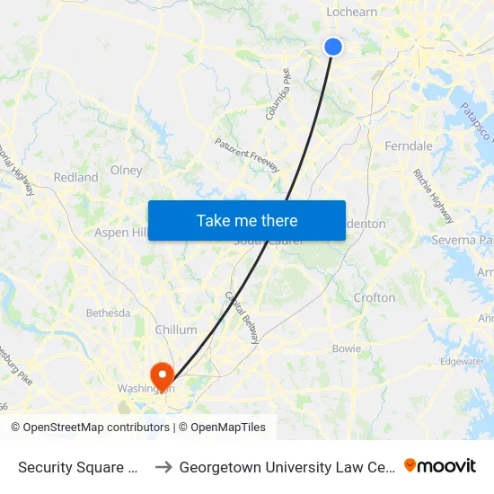 Security Square Mall to Georgetown University Law Center map