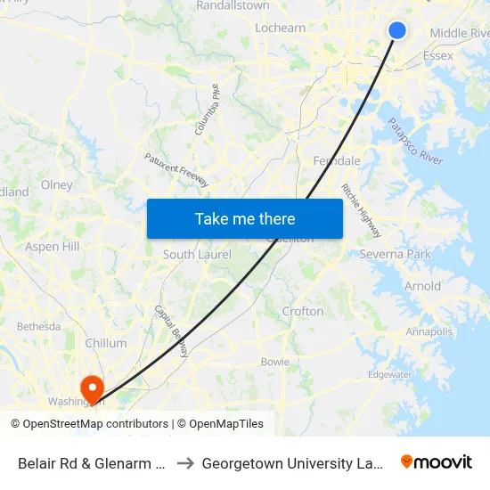Belair Rd & Glenarm Ave Sb to Georgetown University Law Center map