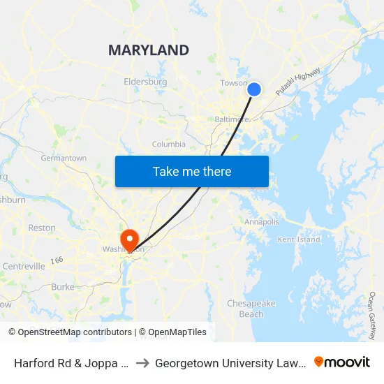 Harford Rd & Joppa Rd Sb to Georgetown University Law Center map