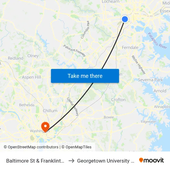 Baltimore St & Franklintown Rd Wb to Georgetown University Law Center map