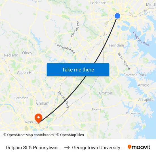 Dolphin St & Pennsylvania Ave FS Eb to Georgetown University Law Center map