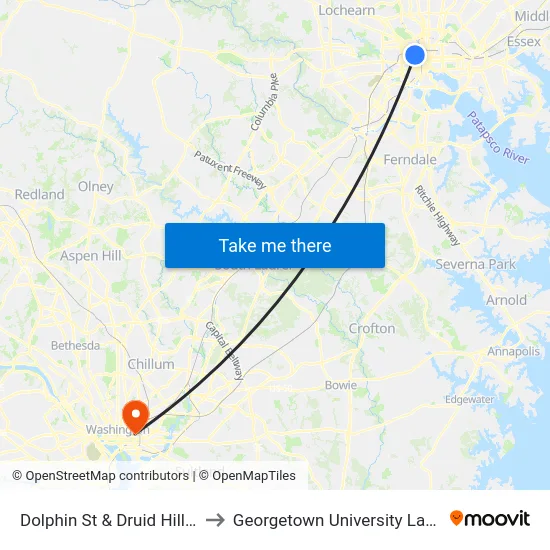 Dolphin St & Druid Hill Ave Eb to Georgetown University Law Center map