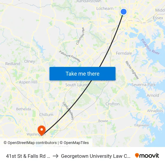 41st St & Falls Rd Wb to Georgetown University Law Center map