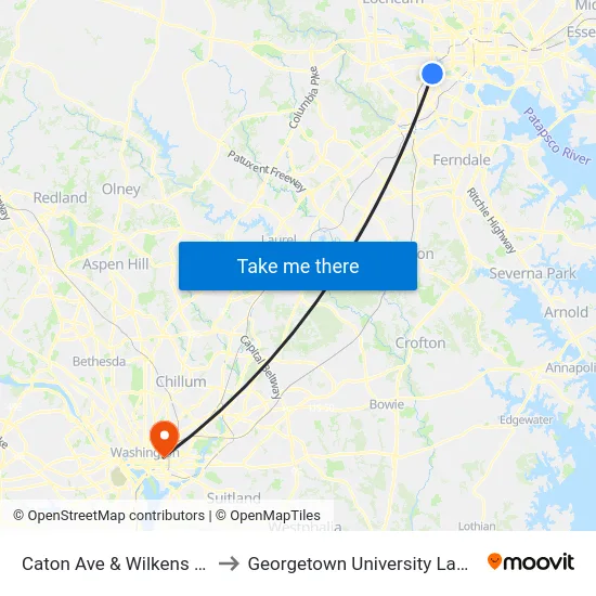 Caton Ave & Wilkens Ave Sb to Georgetown University Law Center map