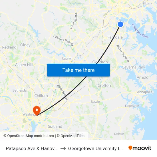 Patapsco Ave & Hanover St Wb to Georgetown University Law Center map