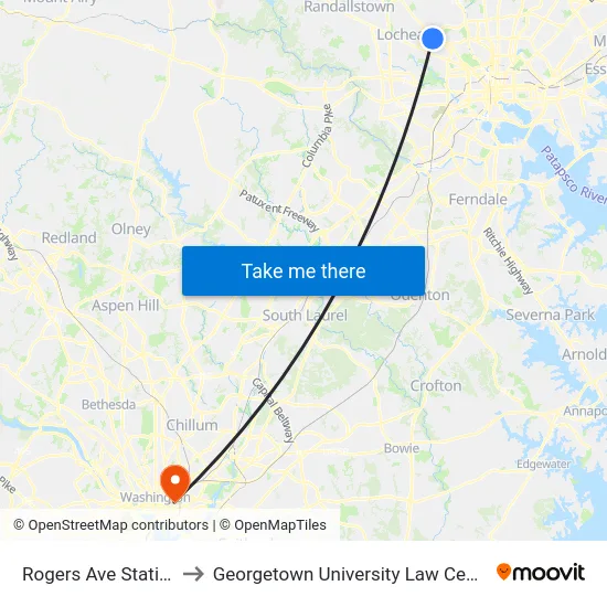 Rogers Ave Station to Georgetown University Law Center map