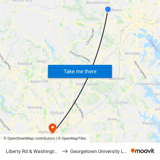 Liberty Rd & Washington Ave Sb to Georgetown University Law Center map
