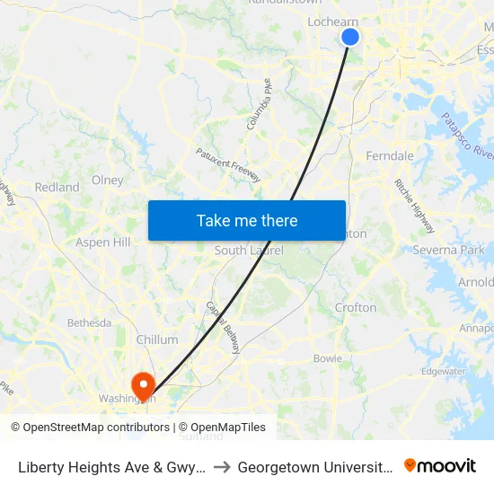 Liberty Heights Ave & Gwynn Oak Ave FS to Georgetown University Law Center map