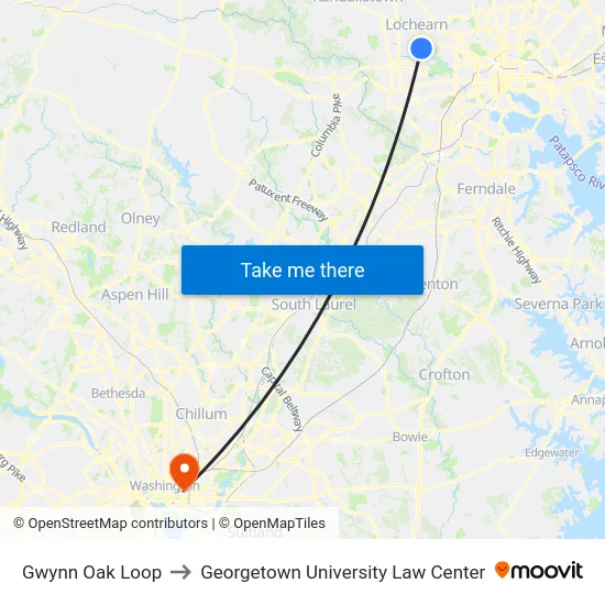 Gwynn Oak Loop to Georgetown University Law Center map