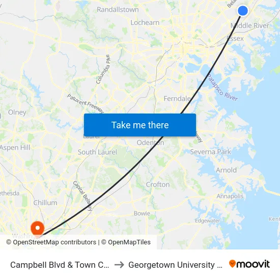 Campbell Blvd & Town Center Dr Nb to Georgetown University Law Center map