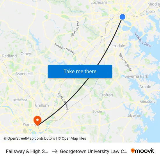 Fallsway & High St Nb to Georgetown University Law Center map