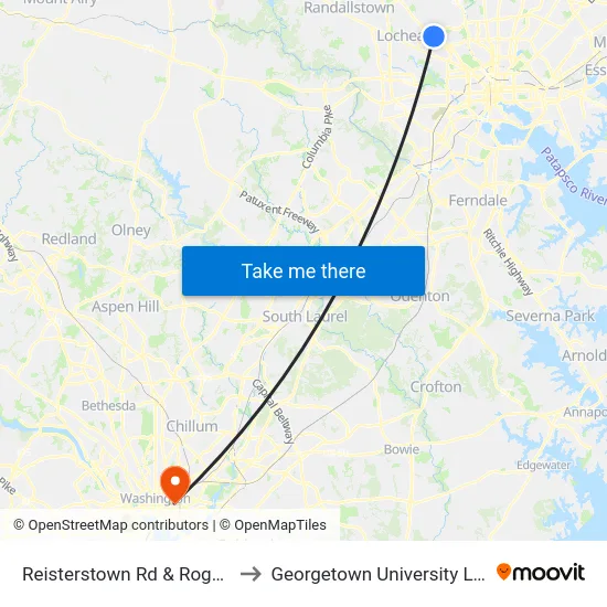 Reisterstown Rd & Rogers Ave Sb to Georgetown University Law Center map