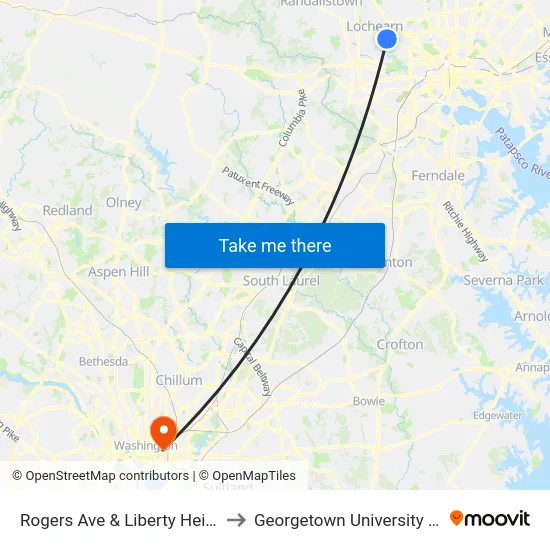Rogers Ave & Liberty Heights Ave Sb to Georgetown University Law Center map