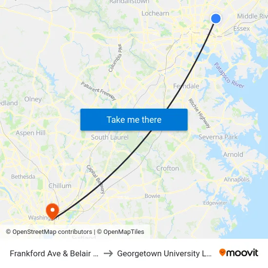 Frankford Ave & Belair Rd FS Eb to Georgetown University Law Center map