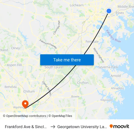 Frankford Ave & Sinclair Ln Sb to Georgetown University Law Center map
