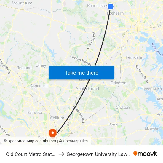 Old Court Metro Station Sb to Georgetown University Law Center map