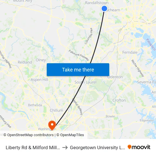 Liberty Rd & Milford Mill Rd FS Nb to Georgetown University Law Center map