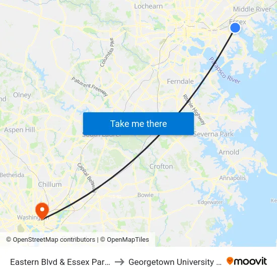 Eastern Blvd & Essex Park & Ride Wb to Georgetown University Law Center map