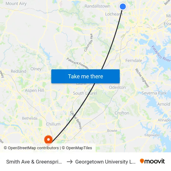 Smith Ave & Greenspring Ave Eb to Georgetown University Law Center map