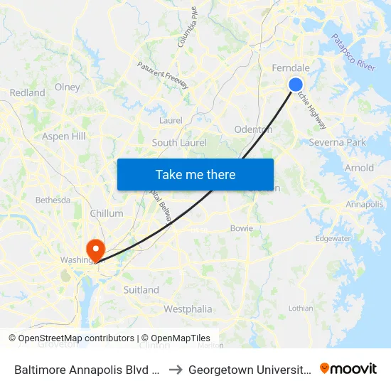 Baltimore Annapolis Blvd & Crain Hwy Eb to Georgetown University Law Center map