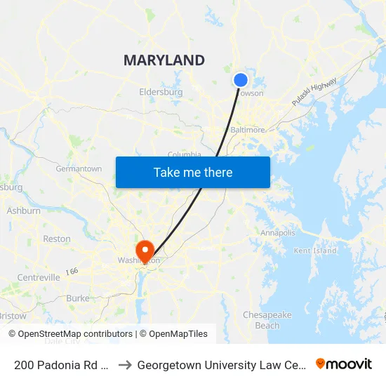 200 Padonia Rd Wb to Georgetown University Law Center map