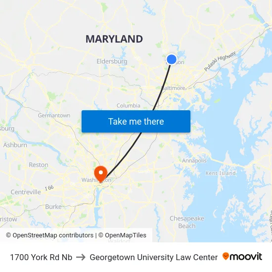 1700 York Rd Nb to Georgetown University Law Center map